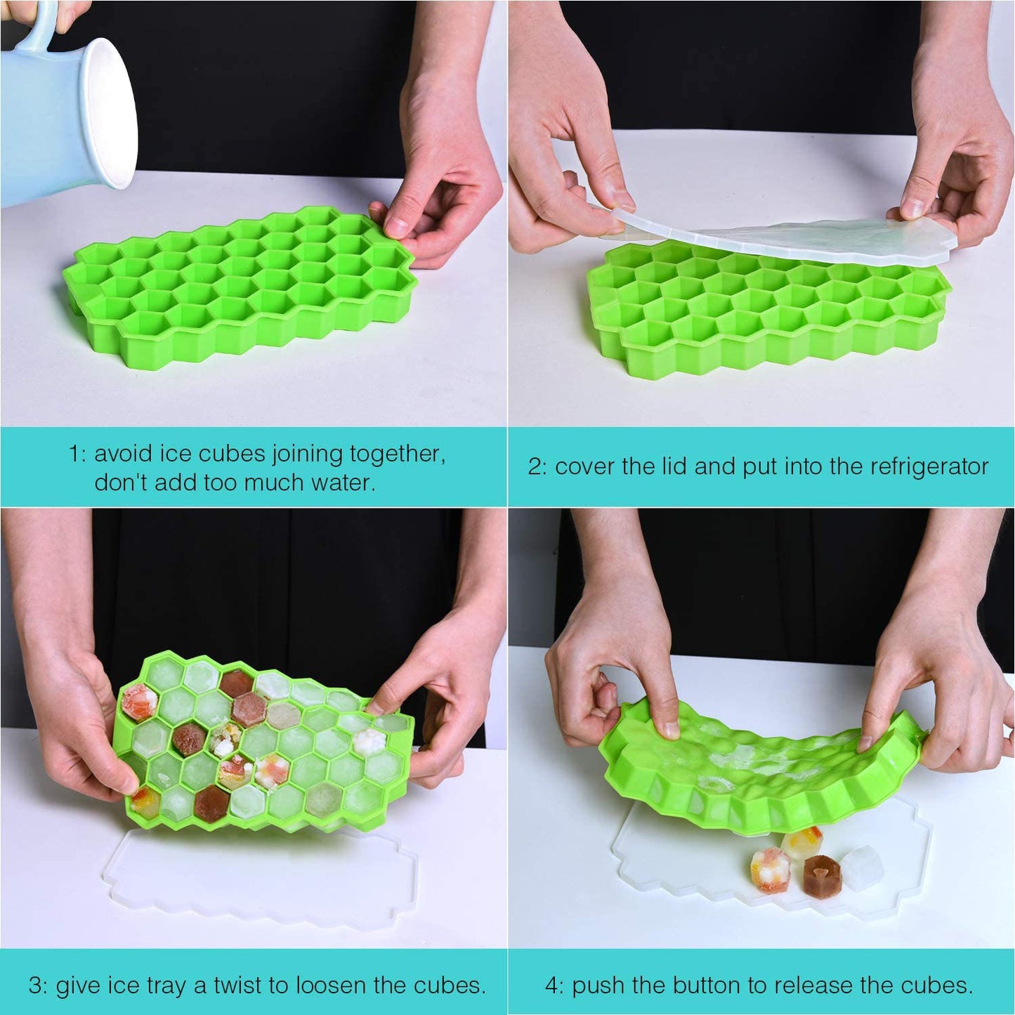 Honeycomb Ice Cube Trays with Removable Lids (Silica Gel BPA Free)