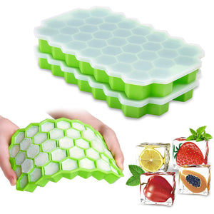 Honeycomb Design Ice Cube Tray w/Cover - Gray - Handy Gourmet